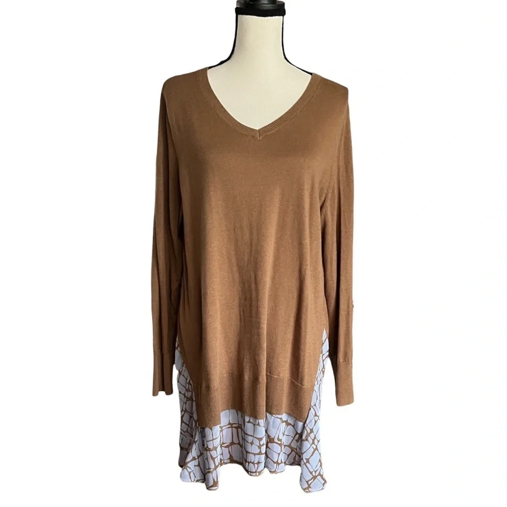 LOGO By Lori Goldstein Mocha Lakenlook Boho Cashmere Blend sweater